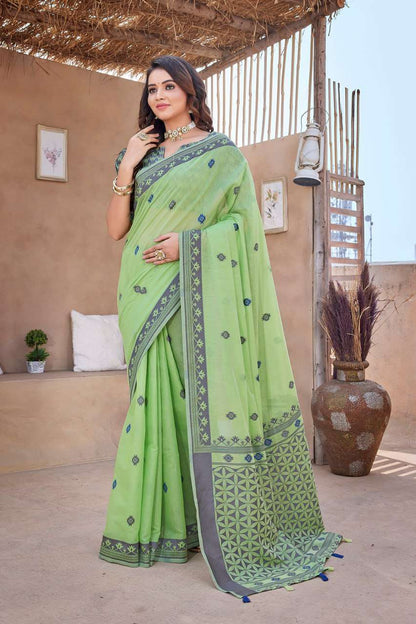 Silk Cotton Rho V-11A Sarees  Cotton Linen Work Sarees