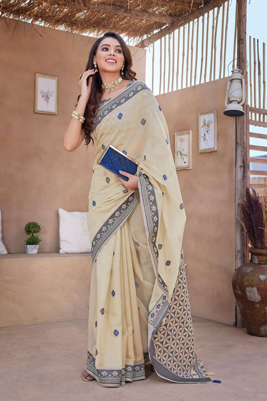 Silk Cotton Rho V-11A Sarees  Cotton Linen Work Sarees