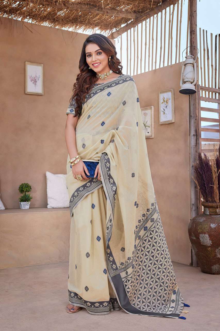 Silk Cotton Rho V-11A Sarees  Cotton Linen Work Sarees