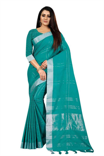 Silk Cotton Rin113 4034 Sarees  Cotton Linen Indian Zari Border Sarees