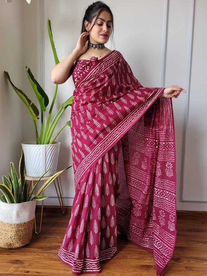 Silk Cotton Rin145 Ambika Sarees  Printed Cotton Linen Ladies Batik Sarees