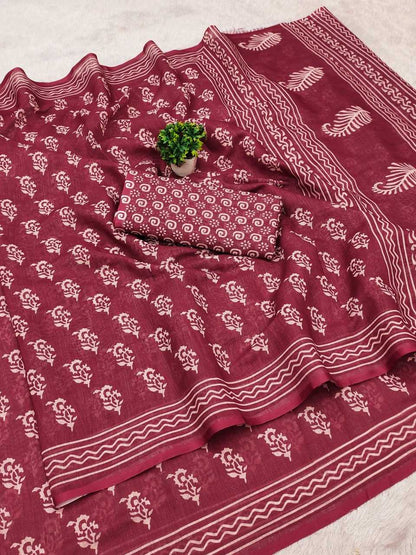 Silk Cotton Rin145 Ambika Sarees  Printed Cotton Linen Ladies Batik Sarees