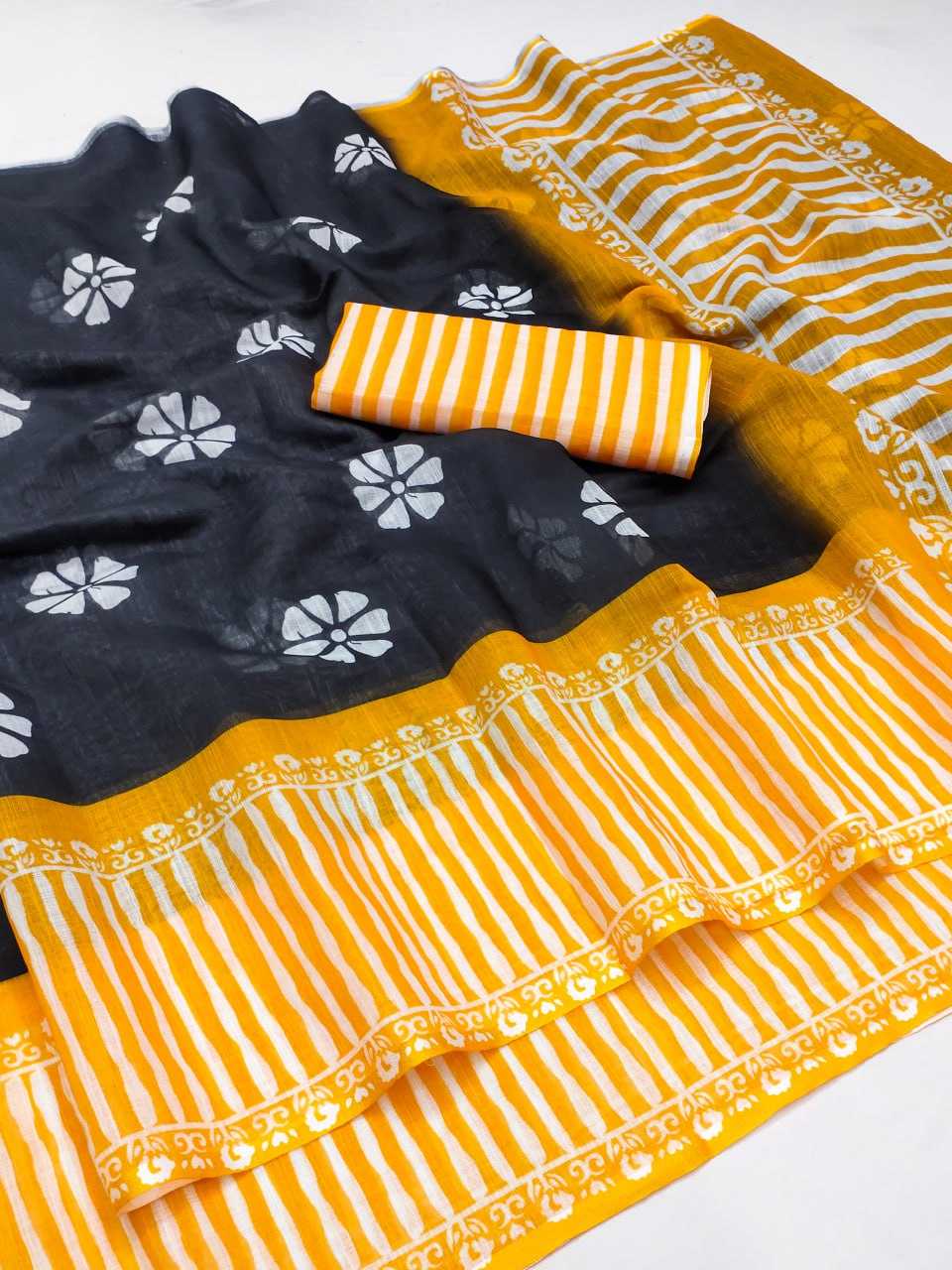 Silk Cotton Rin145 Ekta Sarees  Printed Cotton Linen Ladies Sarees