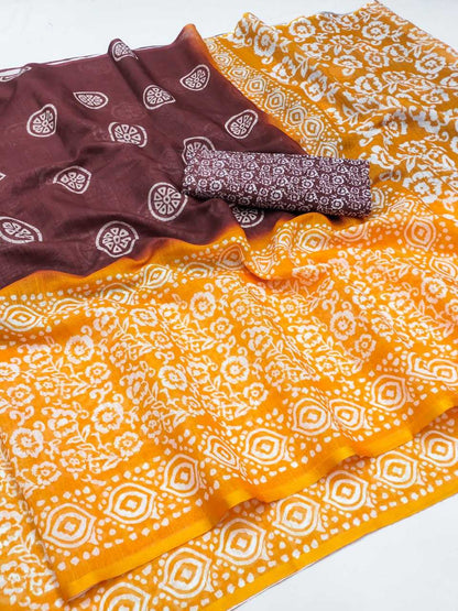 Silk Cotton Rin145 Ekta Sarees  Printed Cotton Linen Ladies Sarees