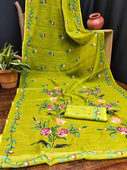 Silk Cotton Rin145 Ishita Sarees  Printed Cotton Linen Ladies Sarees