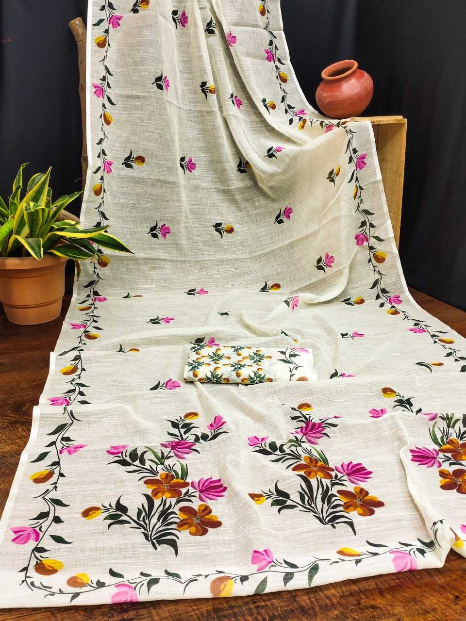 Silk Cotton Rin145 Ishita Sarees  Printed Cotton Linen Ladies Sarees