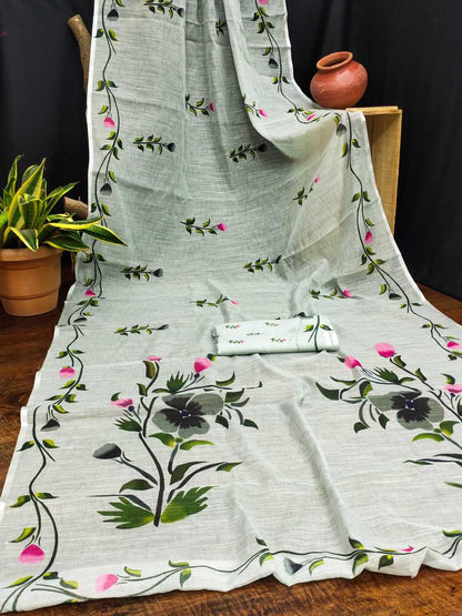 Silk Cotton Rin145 Ishita Sarees  Printed Cotton Linen Ladies Sarees