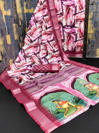 Silk Cotton Rin145 Nikita Sarees  Printed Cotton Linen Ladies Sarees