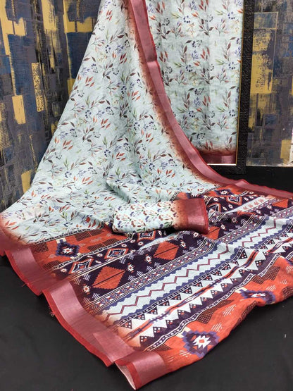 Silk Cotton Rin145 Sky Silk Sarees  Soft Silk Printed Silk Cotton Silk Sarees