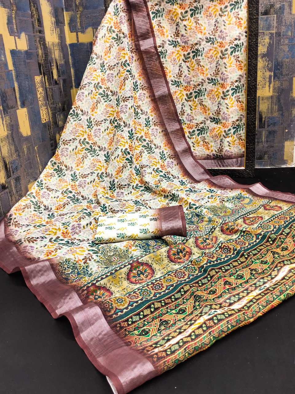 Silk Cotton Rin145 Sky Silk Sarees  Soft Silk Printed Silk Cotton Silk Sarees