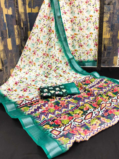 Silk Cotton Rin145 Sky Silk Sarees  Soft Silk Printed Silk Cotton Silk Sarees