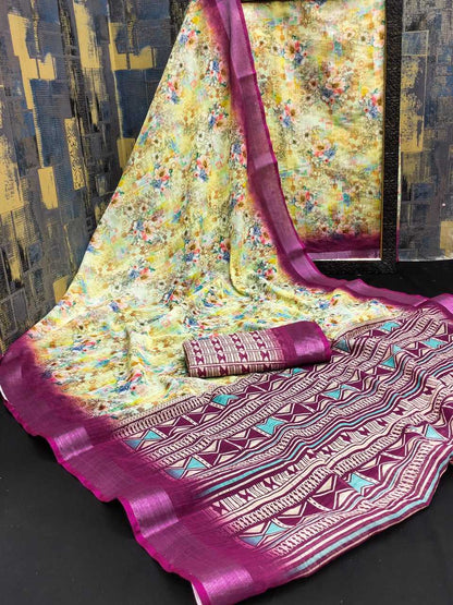 Silk Cotton Rin145 Sky Silk Sarees  Soft Silk Printed Silk Cotton Silk Sarees