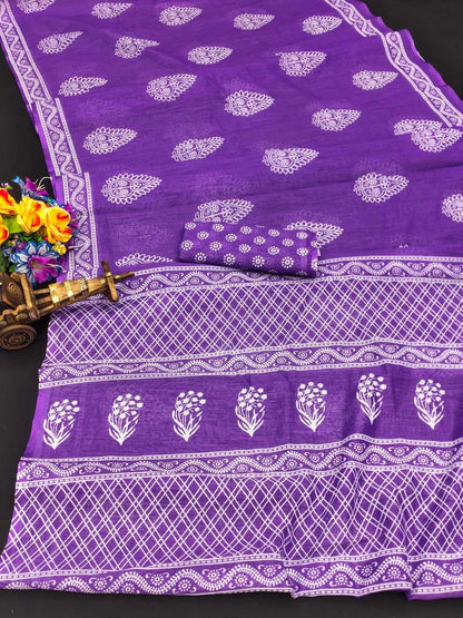 Silk Cotton Rin145 Vishnu Sarees  Printed Cotton Linen Ladies Batik Sarees