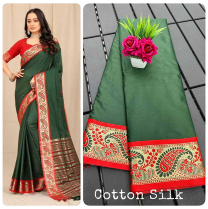 Silk Cotton Rin184 Janvi Sarees  Cotton Linen Ladies Lace Border Zari Border Sarees