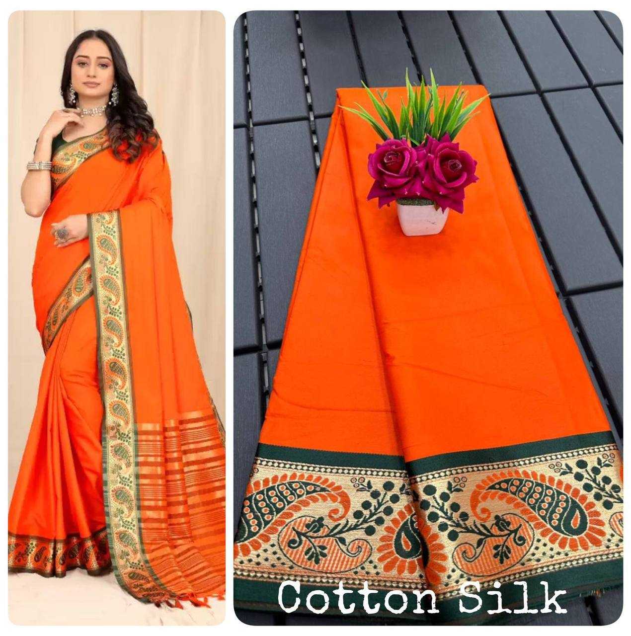 Silk Cotton Rin184 Janvi Sarees  Cotton Linen Ladies Lace Border Zari Border Sarees