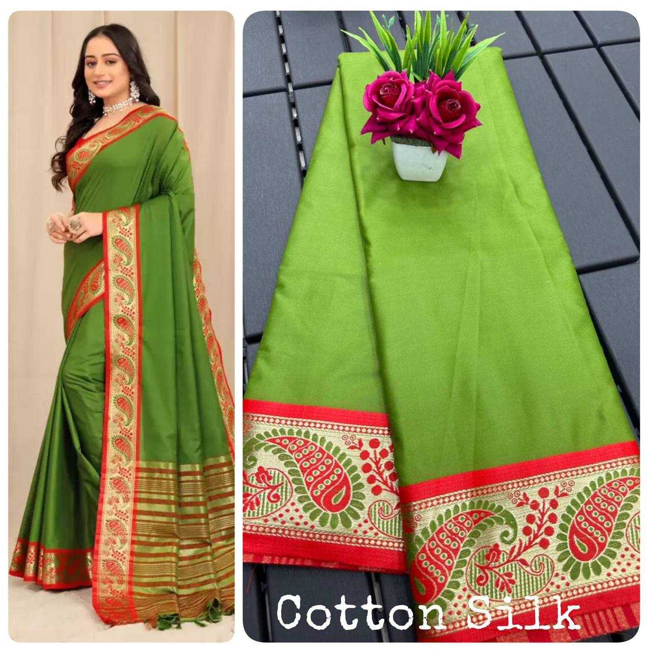 Silk Cotton Rin184 Janvi Sarees  Cotton Linen Ladies Lace Border Zari Border Sarees