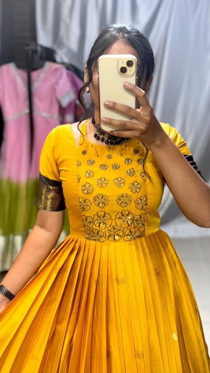 Silk Cotton Rin197 Sunflower Gowns  Fancy Anarkali Long Gowns