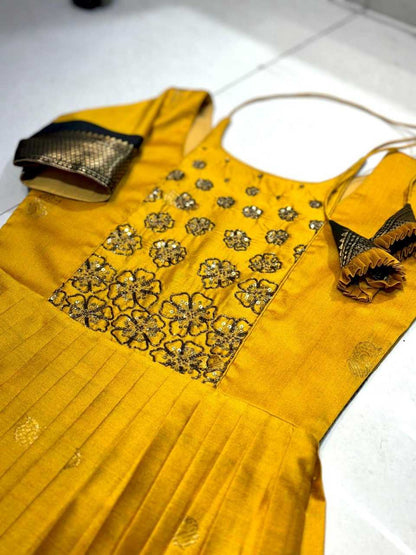 Silk Cotton Rin197 Sunflower Gowns  Fancy Anarkali Long Gowns