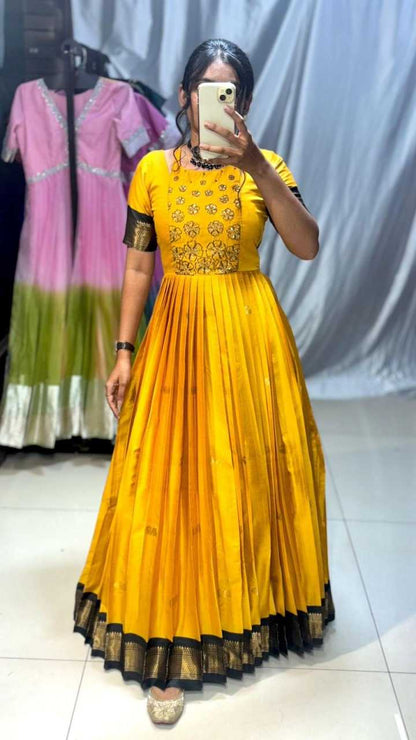 Silk Cotton Rin197 Sunflower Gowns  Fancy Anarkali Long Gowns