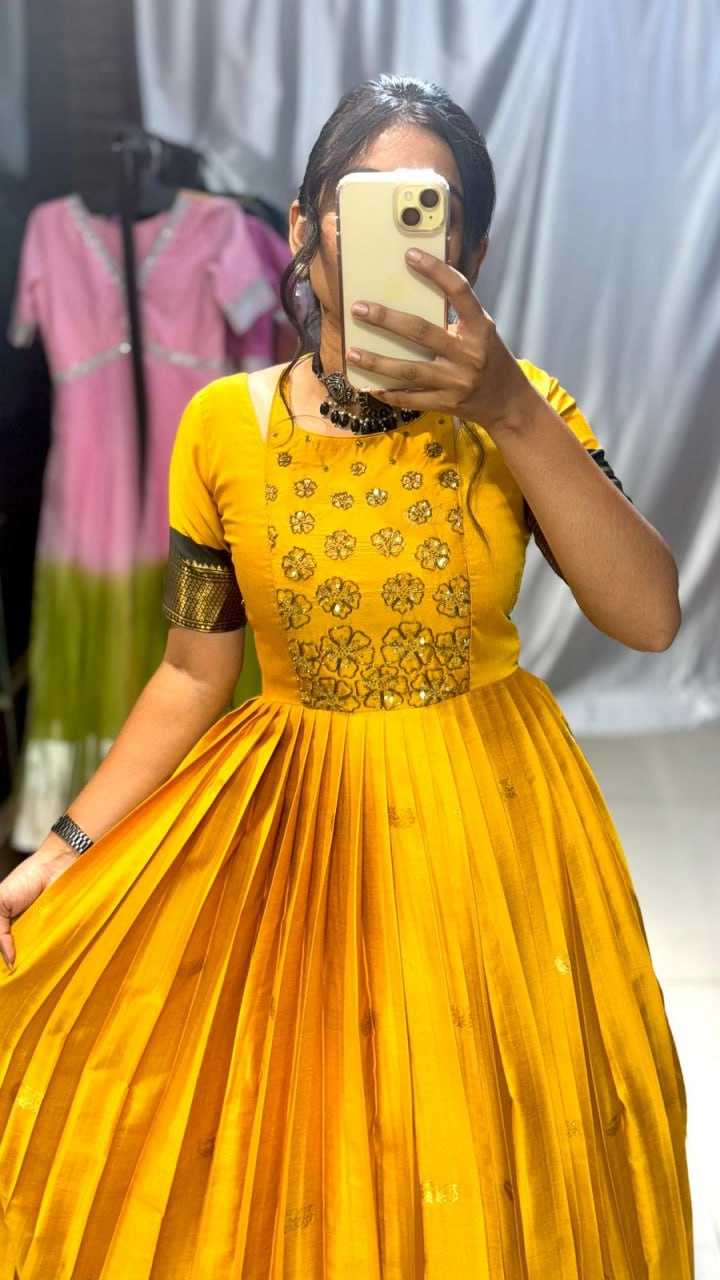 Silk Cotton Rin197 Sunflower Gowns  Fancy Anarkali Long Gowns