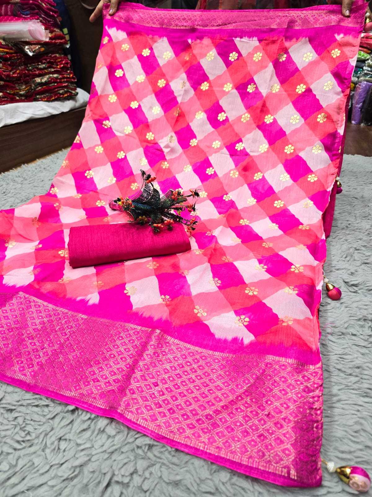 Silk Cotton Rjk Beautiful Sarees  Printed Cotton Linen Leheriya Sarees