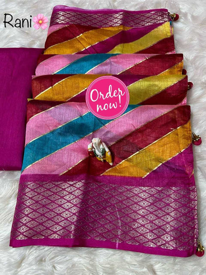 Silk Cotton Rjk Everyone Sarees  Cotton Linen Ladies Leheriya Sarees