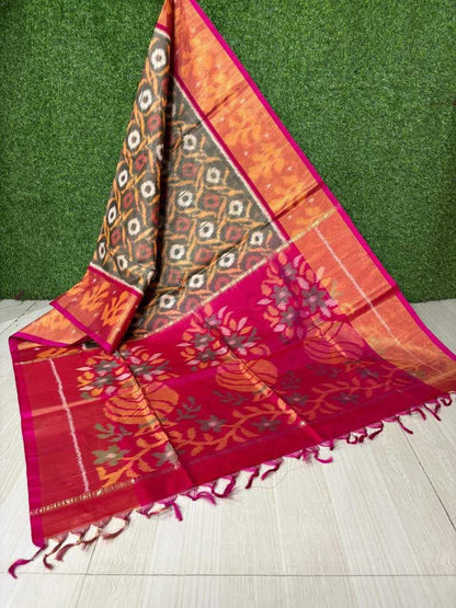 Silk Cotton Rri 08 Sarees  Printed Cotton Linen Ikkat Sarees