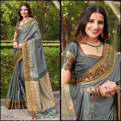 Silk Cotton Rvr Soni Peacock Sarees  Cotton Linen Butta Jacquard Sarees