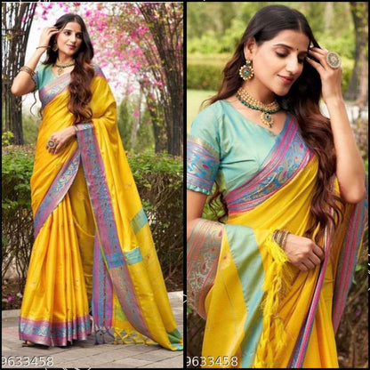 Silk Cotton Rvr Soni Peacock Sarees  Cotton Linen Butta Jacquard Sarees