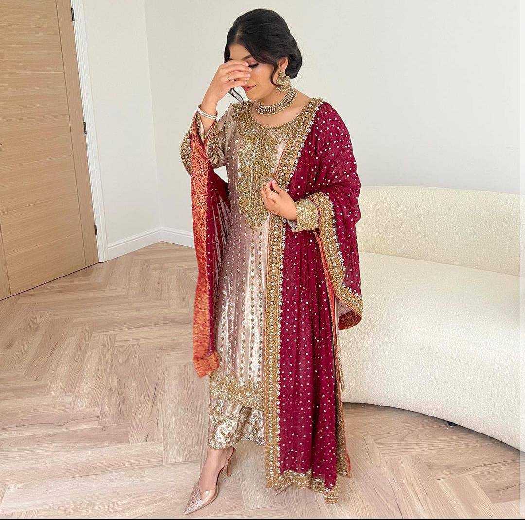 Silk Kesh157 1625 Suits & Dresses Islamic Clothing  Pakistani Embroidery Ladies Silk Wedding Suits