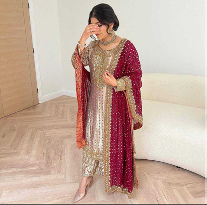 Silk Kesh157 1625 Suits & Dresses Islamic Clothing  Pakistani Embroidery Ladies Silk Wedding Suits