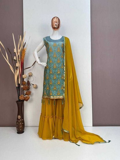 Silk Rin110 118 Suits & Dresses  Sharara Salwar Embroidery Ladies Silk Wedding Suits