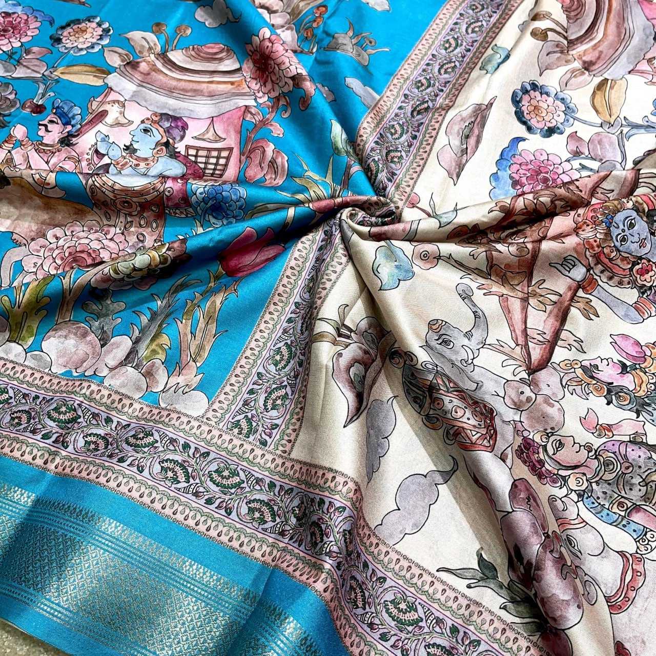 Silk Rin116 Rew23 Sarees  Printed Madhubani Zari Border Sarees