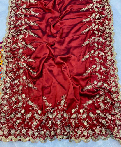 Silk Rin164  Rrs69 Sarees  Sequence Embroidered Cutwork Zari Border Red Wedding Teej Karwa Chauth Sarees