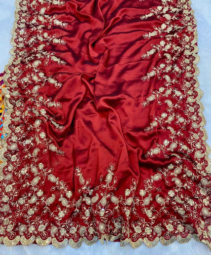 Silk Rin164 Rrs80 Sarees  Sequence Embroidered Cutwork Zari Border Teej Karwa Chauth Sarees