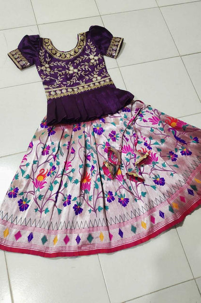 Silk Rpvr Paithani Kids Wear  Kids Lehenga