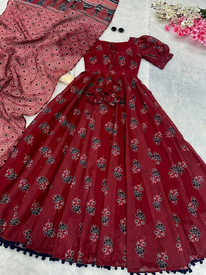 Soft Cotton Kesh154 1126 Gowns  Printed Fancy Anarkali Long Gowns