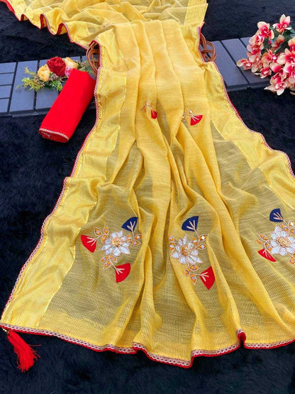 Soft Cotton Rin128 Rjk83 Sarees  Cotton Linene Kota Doria Mirror Work Cotton Sarees