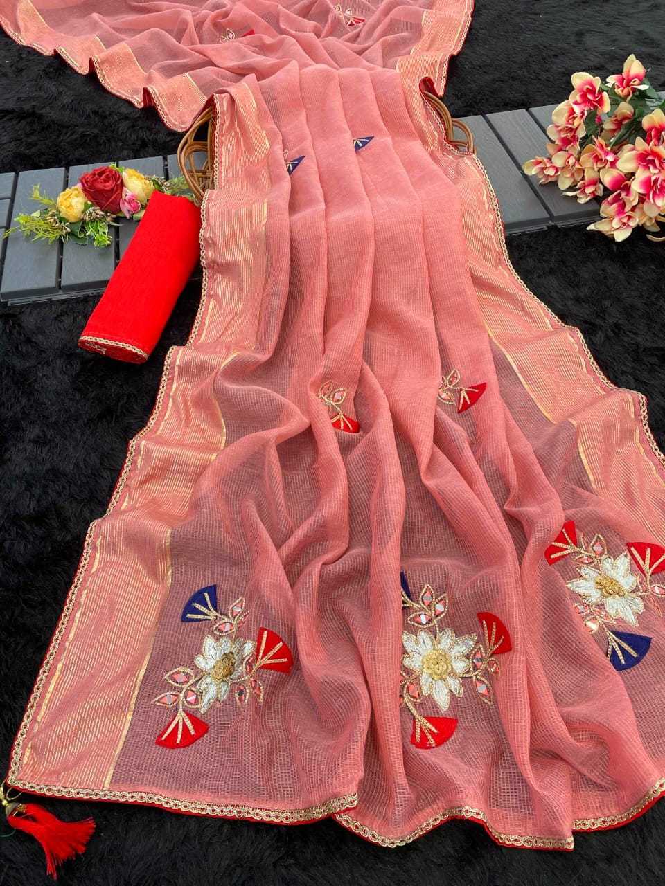 Soft Cotton Rin128 Rjk83 Sarees  Cotton Linene Kota Doria Mirror Work Cotton Sarees