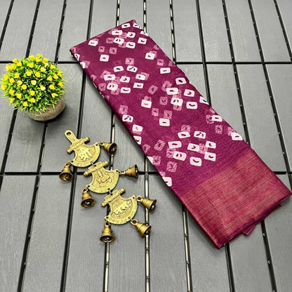 Soft Cotton Rin149 Mkd115 Sarees  Printed Cotton Linen Ladies Zari Border Sarees