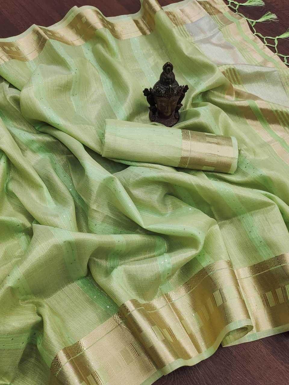 Soft Cotton Silk Rin118 Rgk73 Sarees  Cotton Linen Zari Border Sequence Work Sarees