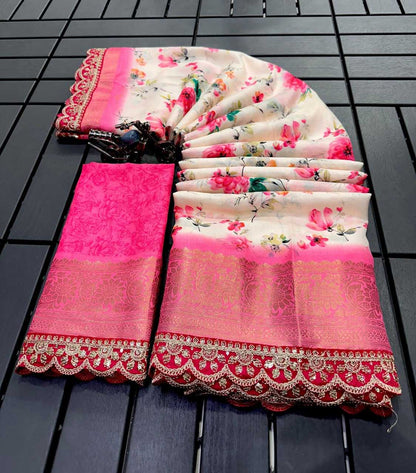 Soft Dola Kesh110 Radha51 Sarees  Printed Cutwork Traditional Zari Sarees