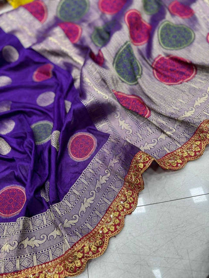 Soft Dola Kesh162 Vrt09 Silk Sarees  Dola Silk Pure Zari Silk Embroidered Silk Pure Silk With Gold Borders Purple Silk Sarees