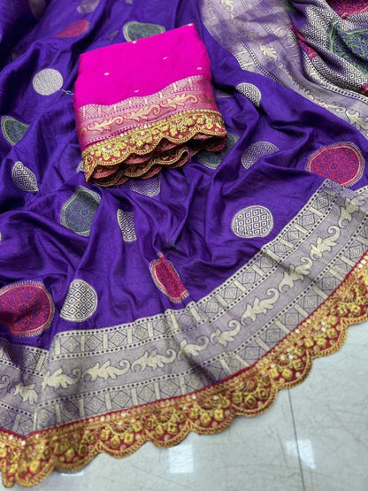 Soft Dola Kesh162 Vrt09 Silk Sarees  Dola Silk Pure Zari Silk Embroidered Silk Pure Silk With Gold Borders Purple Silk Sarees