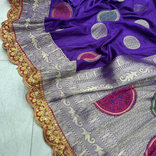 Soft Dola Kesh162 Vrt09 Silk Sarees  Dola Silk Pure Zari Silk Embroidered Silk Pure Silk With Gold Borders Purple Silk Sarees