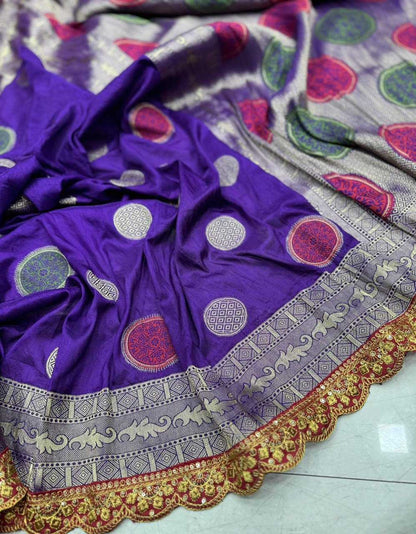 Soft Dola Kesh162 Vrt09 Silk Sarees  Dola Silk Pure Zari Silk Embroidered Silk Pure Silk With Gold Borders Purple Silk Sarees