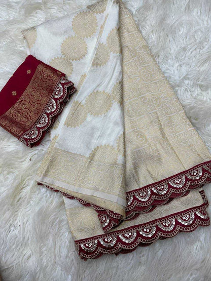 Soft Dola Rin124 Rie07 Sarees  Printed Cutwork Zari Border Viscose Sarees