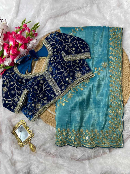 Soft Gold Crush Kesh184 Nazrat Sarees  Embroidered Sequence Zari Border Cutwork Sarees