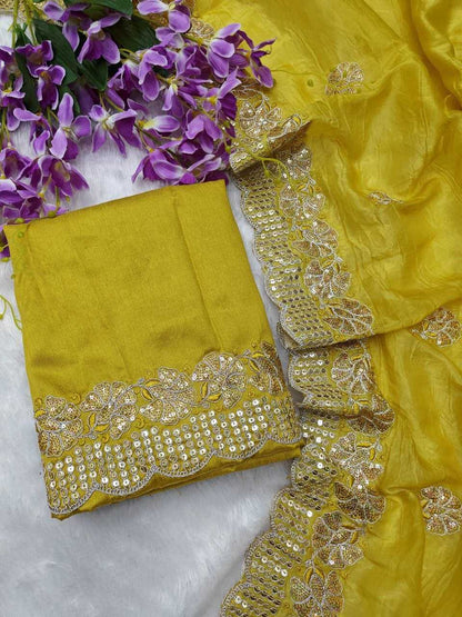 Soft Gold Crush Kesh189 Shiny Sarees  Fancy Sequence Embroidered Butta Cutwork Sarees