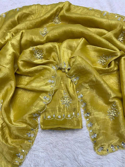 Soft Gold Crush Rin143 385 Sarees  Party Wear Fancy Hand Work Work Cutwork Sarees